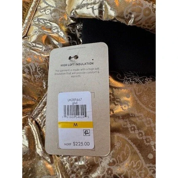 Levi’s Men’s Metallic Gold Bandana Puffer Jacket Hooded Down Insulated M $225 - Picture 2 of 6